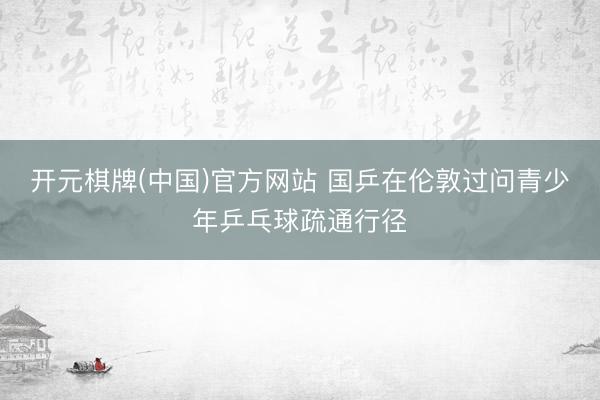 开元棋牌(中国)官方网站 国乒在伦敦过问青少年乒乓球疏通行径